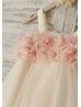 Thin Straps Champagne Tulle Flower Girl Dress 